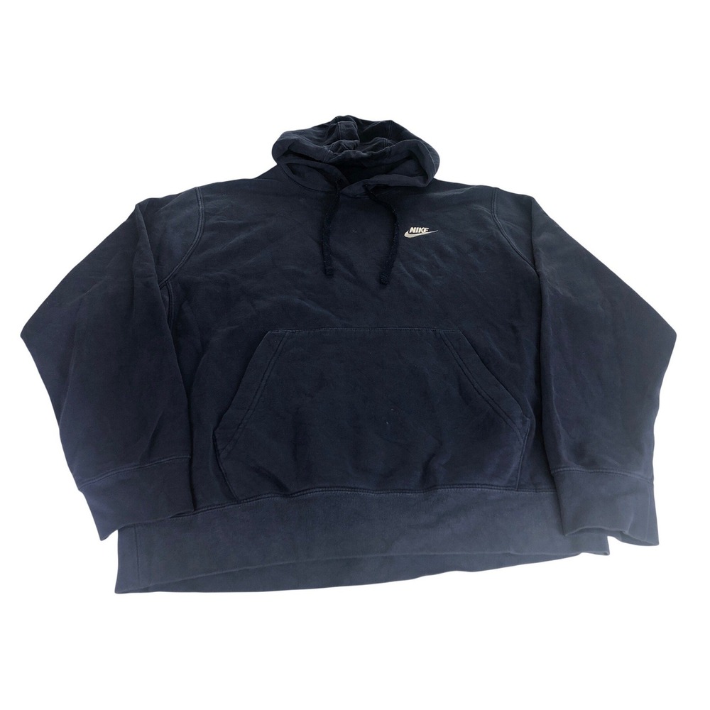 Vintage 90s Nike Mens Pullover Hoodie Navy Blue Medium Sweatshirt Black‎ Tag